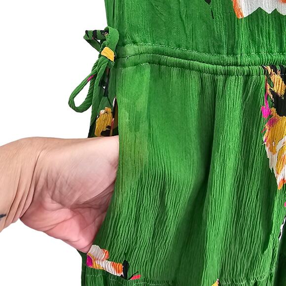 Revolve A.L.C. Womans size 4 Tenley Floral Midi Dress Green Pockets 100% Silk - Picture 3 of 8